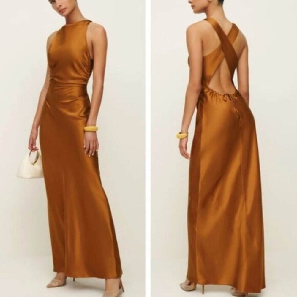 Reformation Anaiis Silk Maxi Dress Copper